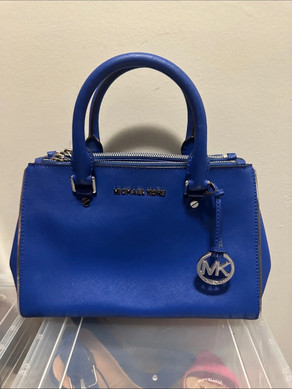 Michael Kors Royal Blue Leather Satchel with MK Charm